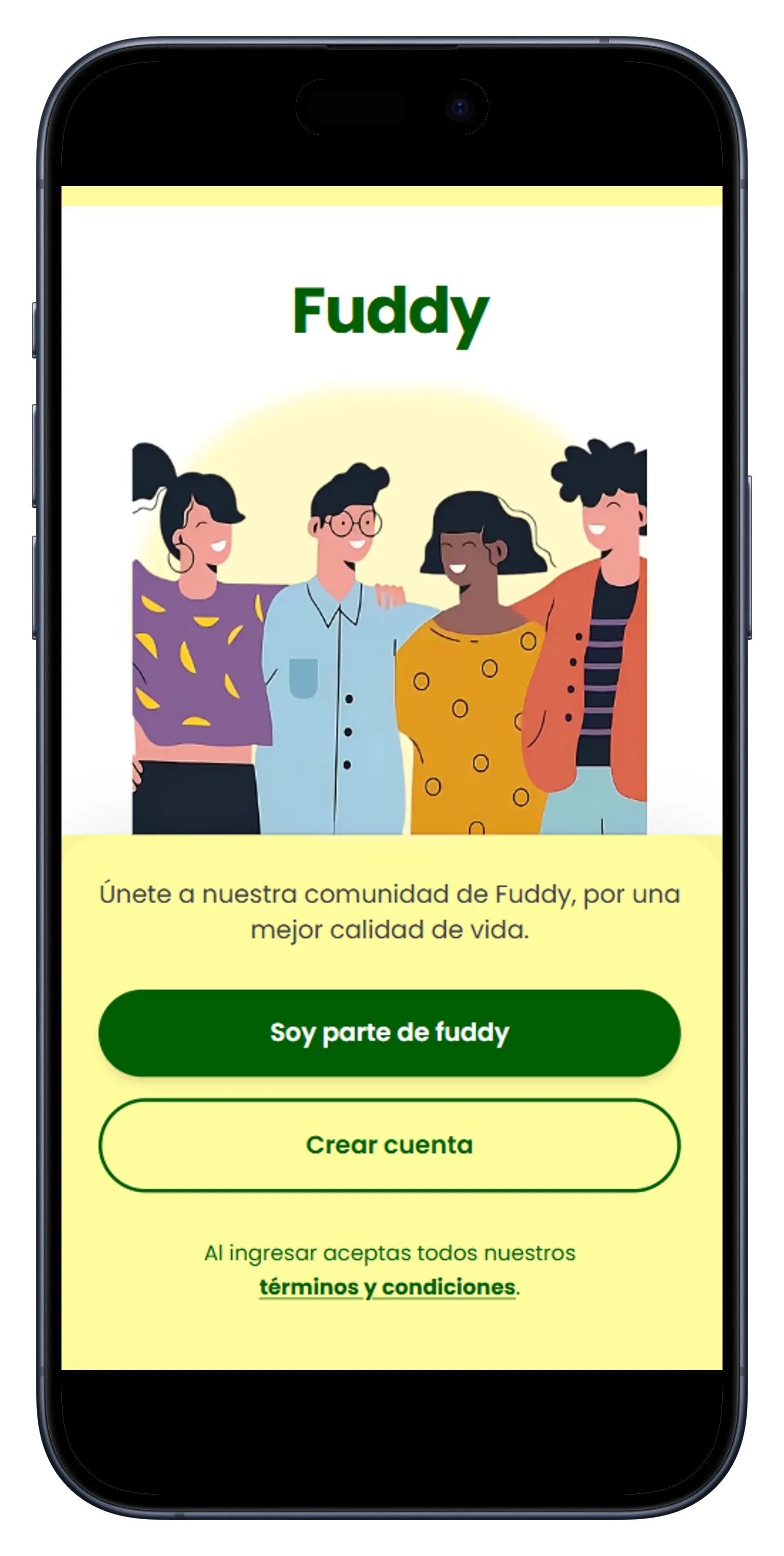 Captura de pantalla mostrando el paso "Entras" de la aplicación Fuddy